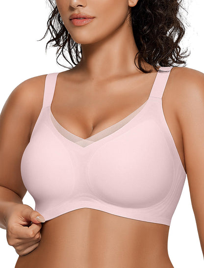 OEAK Womens Wireless Bras V Mesh Comfortable Bralette Supportive Tshirt Bra No Underwire Seamless Push Up Everyday Bras