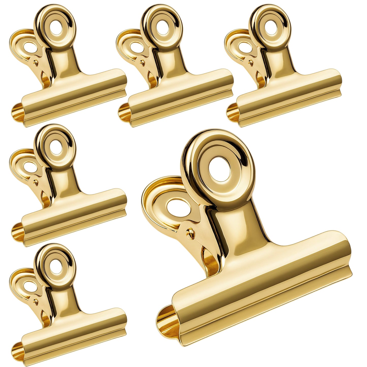 6PCS Bulldog Clip Gold Clips for Paper – Metal Binder Chip Retro Air Tight T Clamp Multi-Purpose for Food Bag Sealing Storage Hanging Invoice Bill, Kitchen Office Use, Heavy Duty Stainless Steel