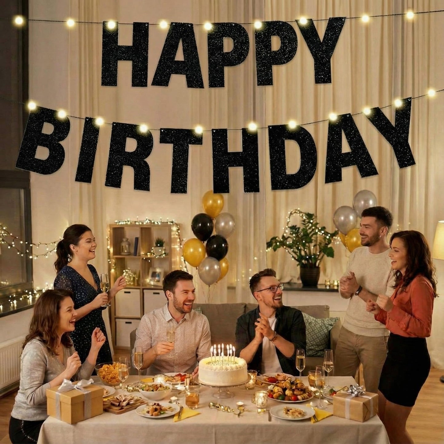 TaoBary 112 Pcs DIY Letter Kit Glitter Customizable Banner Letters Include 107 Letters and Numbers 3 Rope and 2 Needles for Birthday Halloween Christmas Wedding Valentine Party Decor(Black)