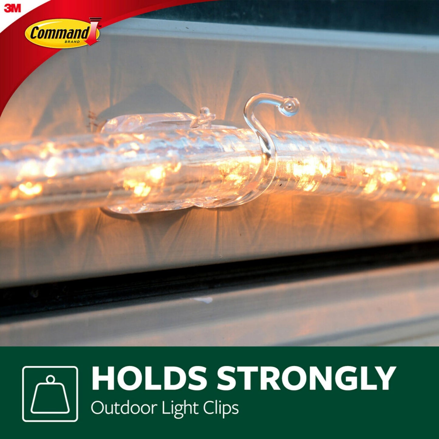 Command Outdoor Rope Light Clips, Clear, 3 Pack (36 Clips Total) - Weather-Resistant, Damage-Free Hanging for Holiday Lights, Rope Lights & Outdoor String Lights