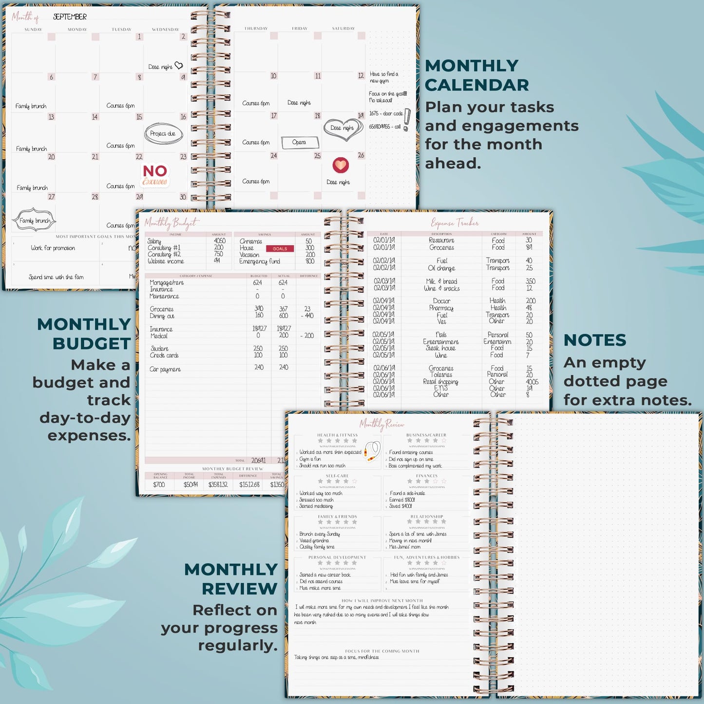 PLANBERRY Large Hourly Schedule Planner Premium – Undated Organizer for Productivity, Time Management & Budget, 8x10.4″ (Tropical Forest)