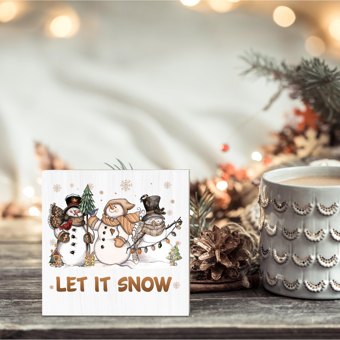 OXRUN Christmas Table Decorations, Winter Snowman Wooden Box Sign Decorative, Xmas Holiday Gifts for Women Men Home Office Shelf Decor 6 x 6 Inches - F05