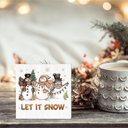 OXRUN Christmas Table Decorations, Winter Snowman Wooden Box Sign Decorative, Xmas Holiday Gifts for Women Men Home Office Shelf Decor 6 x 6 Inches - F05