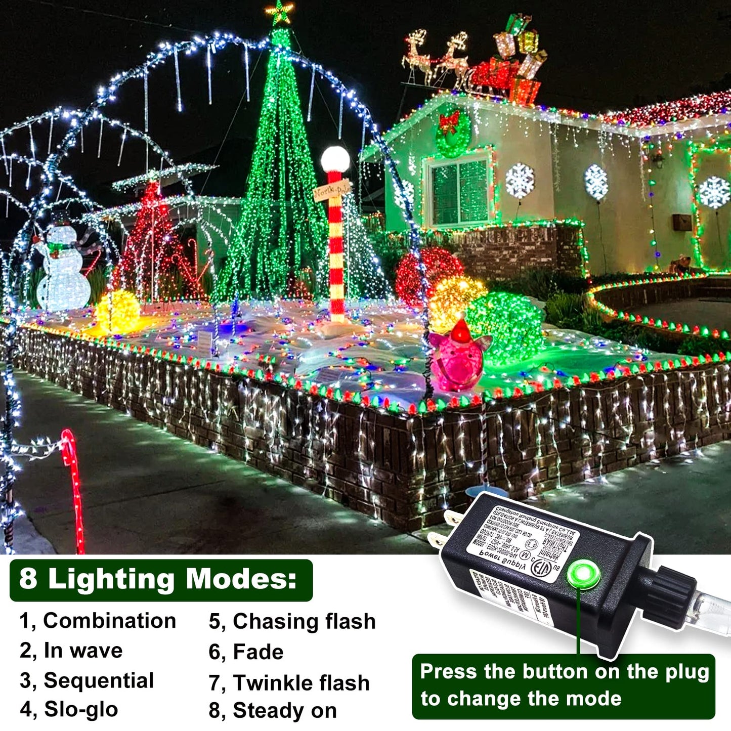 Icicle Christmas Lights Outdoor, 66ft 640 LED Icicle Lights for Outside, Plug in Twinkle Lights Indoor with 8 Modes Timer Waterproof for House Holiday Decor Wedding Christmas Decorations (Cool White)