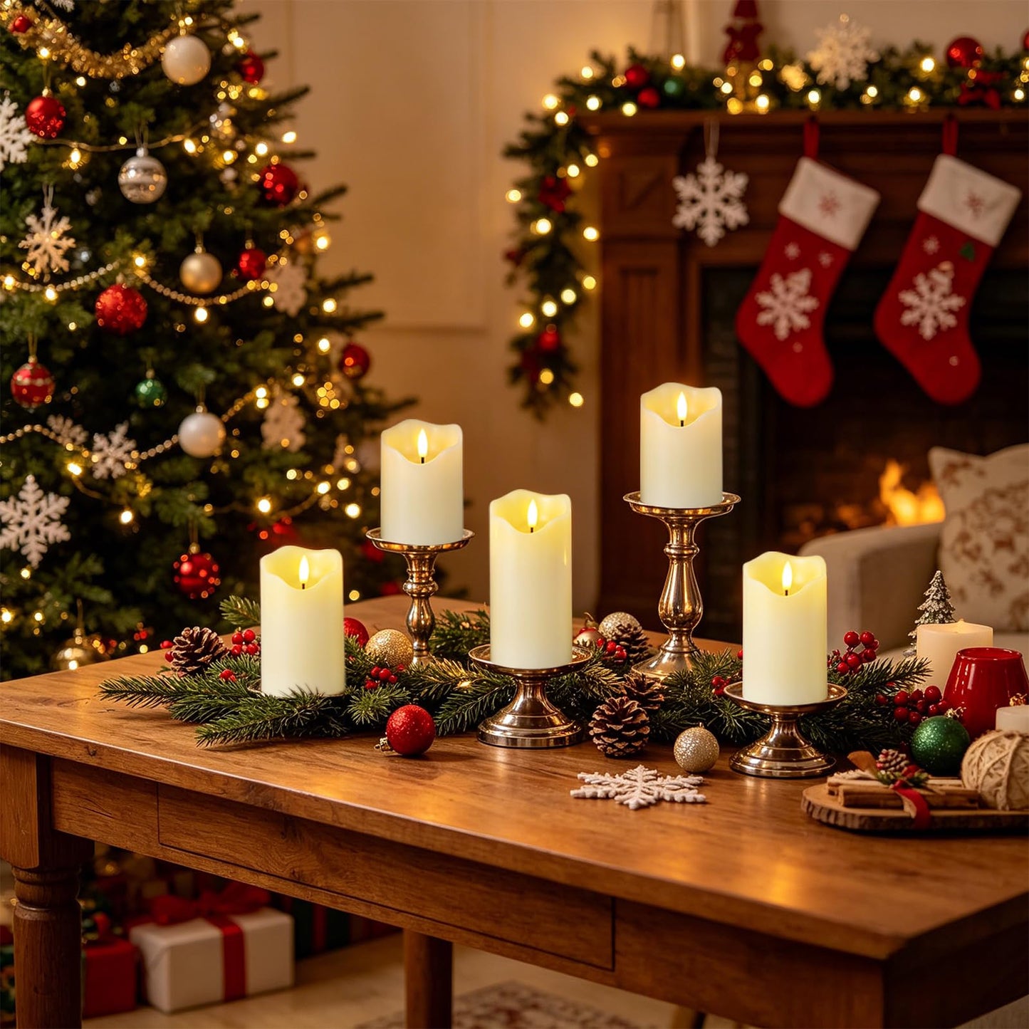 Wondise Flameless Flickering Candles with Remote and Timer, Real Wax Battery Operated Ivory LED Candles with 3D Wick for Home Fall Wedding Birthday Christmas Decoration, Set of 3(Ivory)