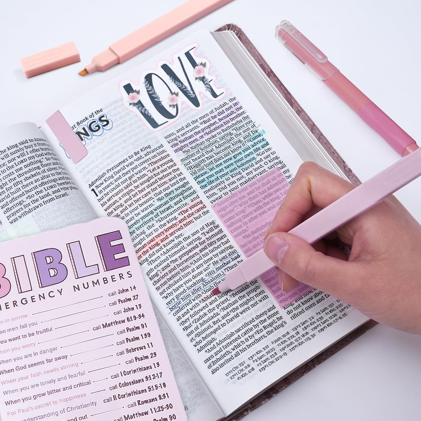 XKDOUS Bible Study Supplies Journaling Kit for Women, Bible Study Kit Journaling Supplies Includes Prayer Journal, Highlighters, Emergency Card, Pencil Case and More, Christian Gifts for Women, Pink