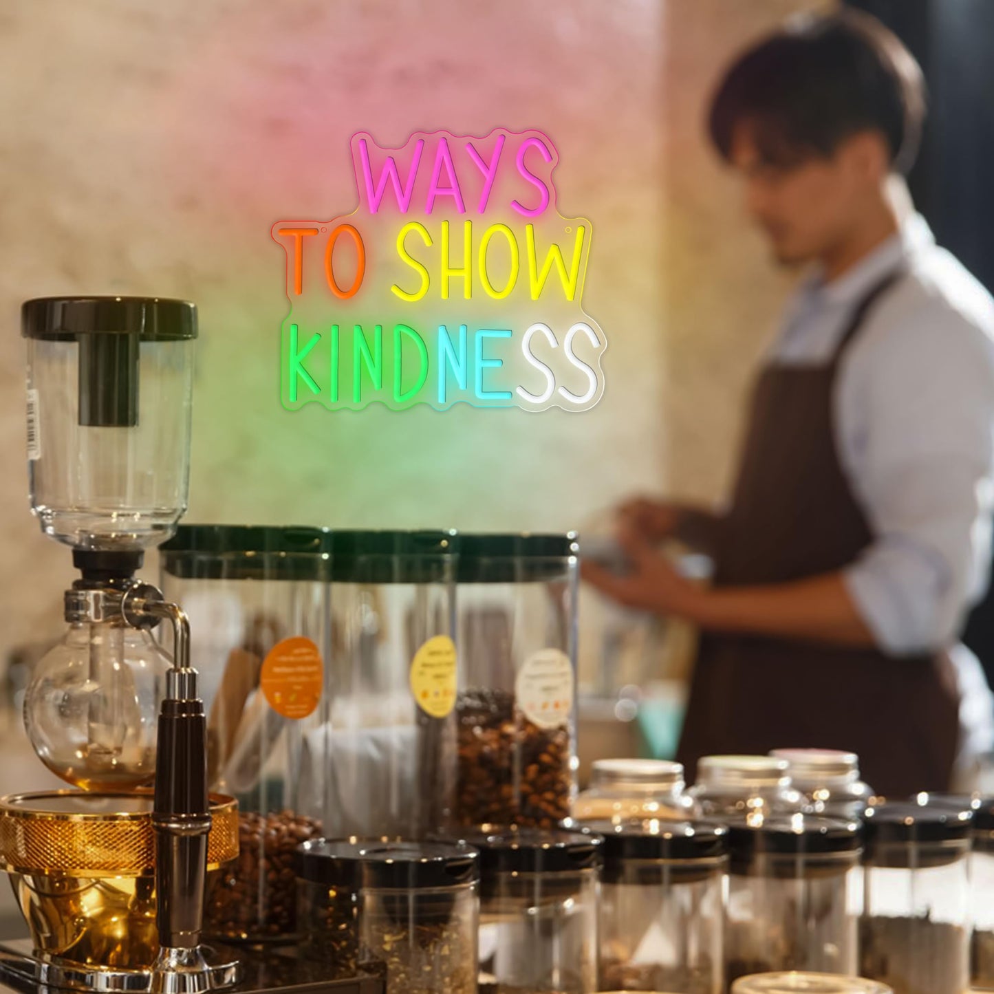 Ways To Show Kindness Neon Sign for Wall Decor Letters Rainbow Led Neon Light Dimmable Inspirational Letters Light Sign for Bedroom Classroom Club Party Office