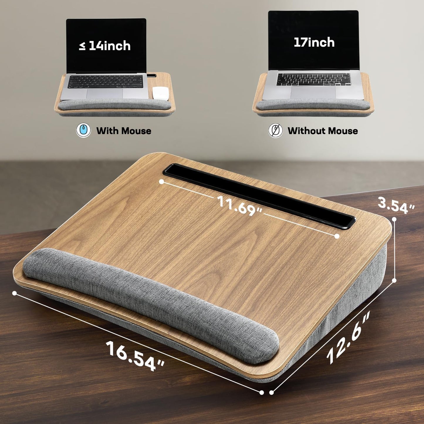 HUANUO Laptop Lap Desk - Portable Lap Desk with Pillow Cushion, Fits up to 15.6 inch Laptop, with Anti-Slip Strip & Storage Function for Home Office Students Use as Computer Laptop Stand, Book Tablet