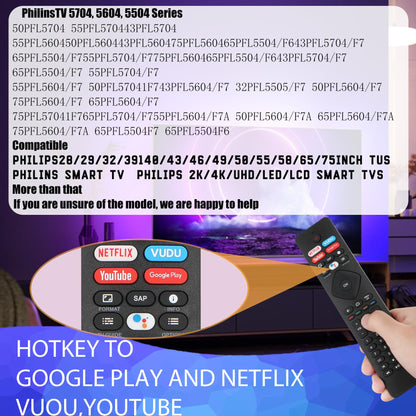 Voice Remote Control for phillips Voice TV Replacement. Universal Remote Control for Philip 4K UltraHD Smart Android TV with Google Assistant. for Philips 43" 50" 55" 65" 75" Class 5704 5504 5604 5806