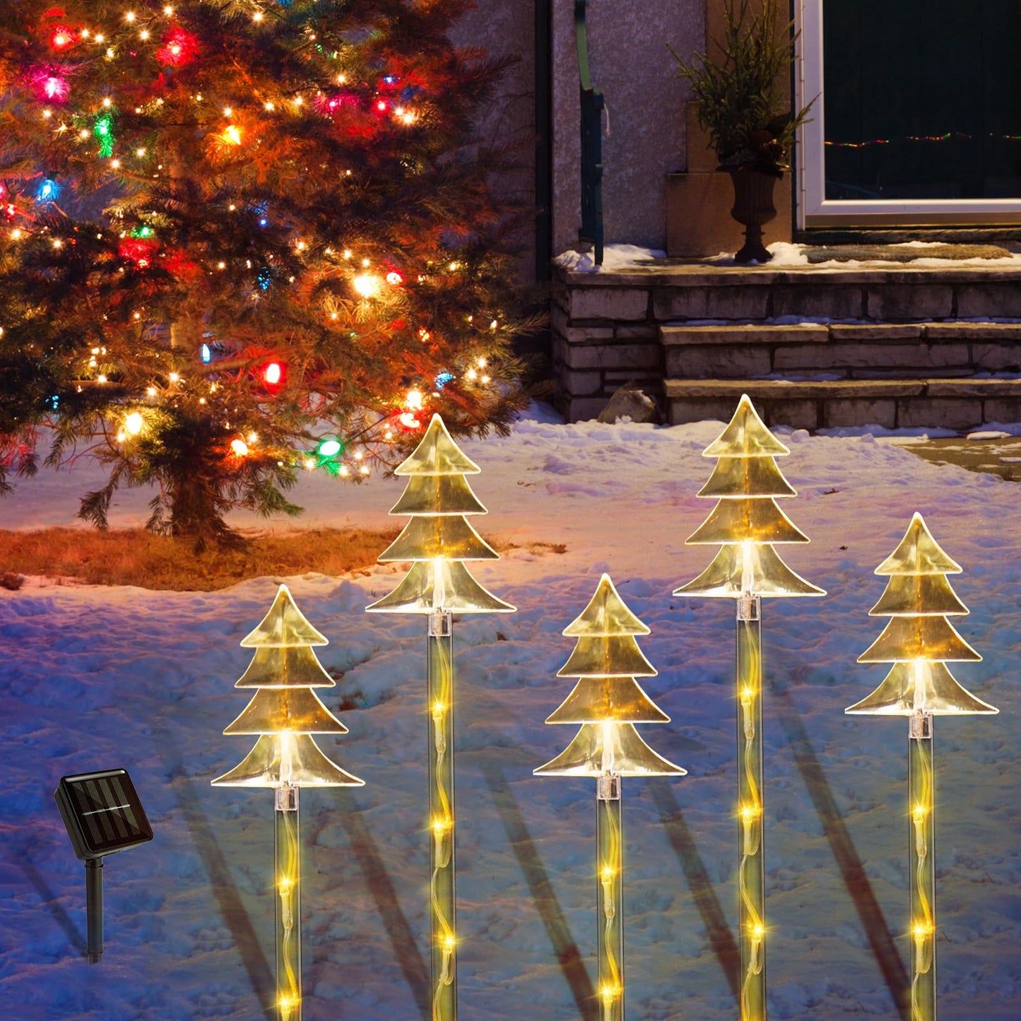 ILLUMINEW Christmas Solar Stake Lights, 5 Pack Waterproof Landscape Christmas Lights, Pathway Christmas Decorations, LED Lights for Yard Lawn Patio Walkway Decor (5PCS Tree-Warm White)