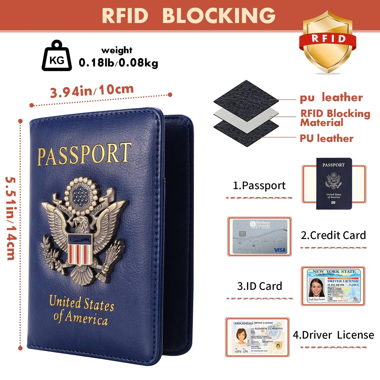 XMLINPER 2 Pcs Passport Holder for Travel with Card Slot RFID Blocking Leather Family Passport Wallet Travel Accessories for Men and Women (Blue and Black)