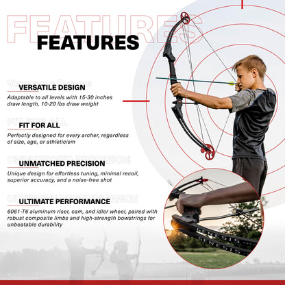 Genesis Archery Original Compound Bow with Adjustable Riser, 15"-30" Draw Length, Right - Archery Bow with 10-20 lb Draw Weight for Youth and Adults