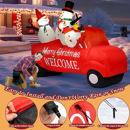 Outdoor Christmas Inflatables Decoration, 8FT Inflatable Christmas Santa with 3 Snowmen Decorations,Outdoor Blow Up Yard Decorations with Built-in LED for Outside, Holiday Lawn, Yard, Garden