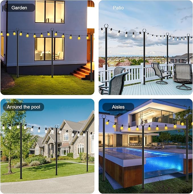 SINLEY 4 Pack String Light Poles,10 Ft Metal Poles with Fork for Outdoor String Lights,Outdoor Light Poles with Fork,Poles/Post/Stand for Outside,Patio,Deck,Backyard,Garden Wedding,Party (4 Pack)