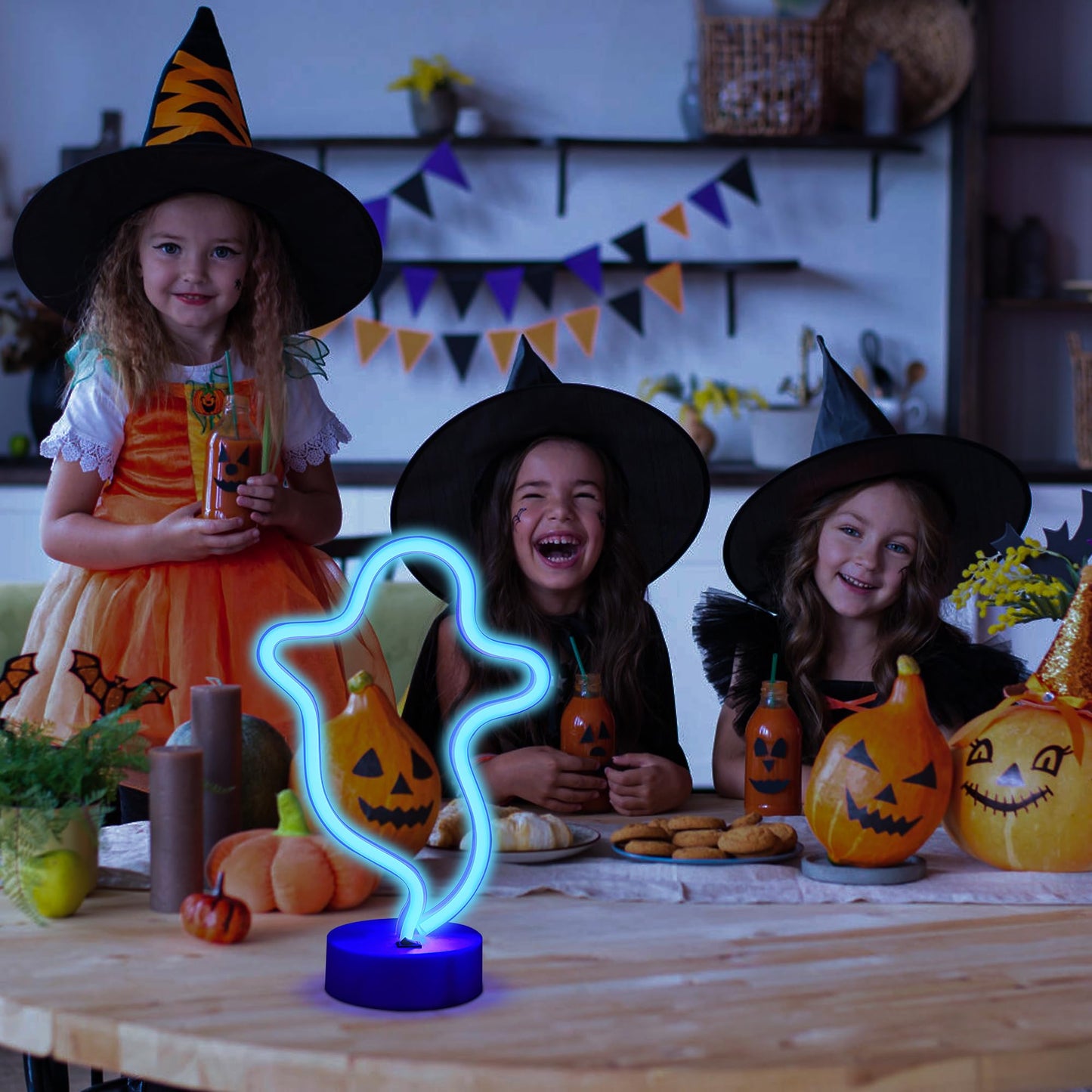 ENUOLI Led Neon Sign Art Decorative Lights Neon Night Lights with Holder Base Table Decoration Lamps with Base for Kids Room Living Room Christmas Birthday Wedding Halloween Party (Ghost)