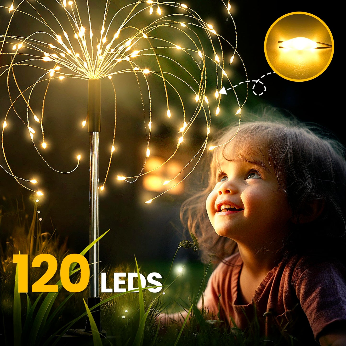 GIGALUMI Garden Decor Outdoor Lights 120LED 6Pack, Solar Garden Lights Outside Fairy Firework Decorative,Solar Powered for Yard Pathway Flowerbed Planter Balcony Patio 4th of July Decor (Warm White