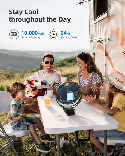 Koonie 10000mAh Rechargeable Portable 8-Inch Clip-on Fan, USB Car Fan 4 Speeds, Sturdy Clamp for Office Desk, Golf Cart, Stroller, Outdoor, Travel, Camping, Tent, Gym, Treadmill