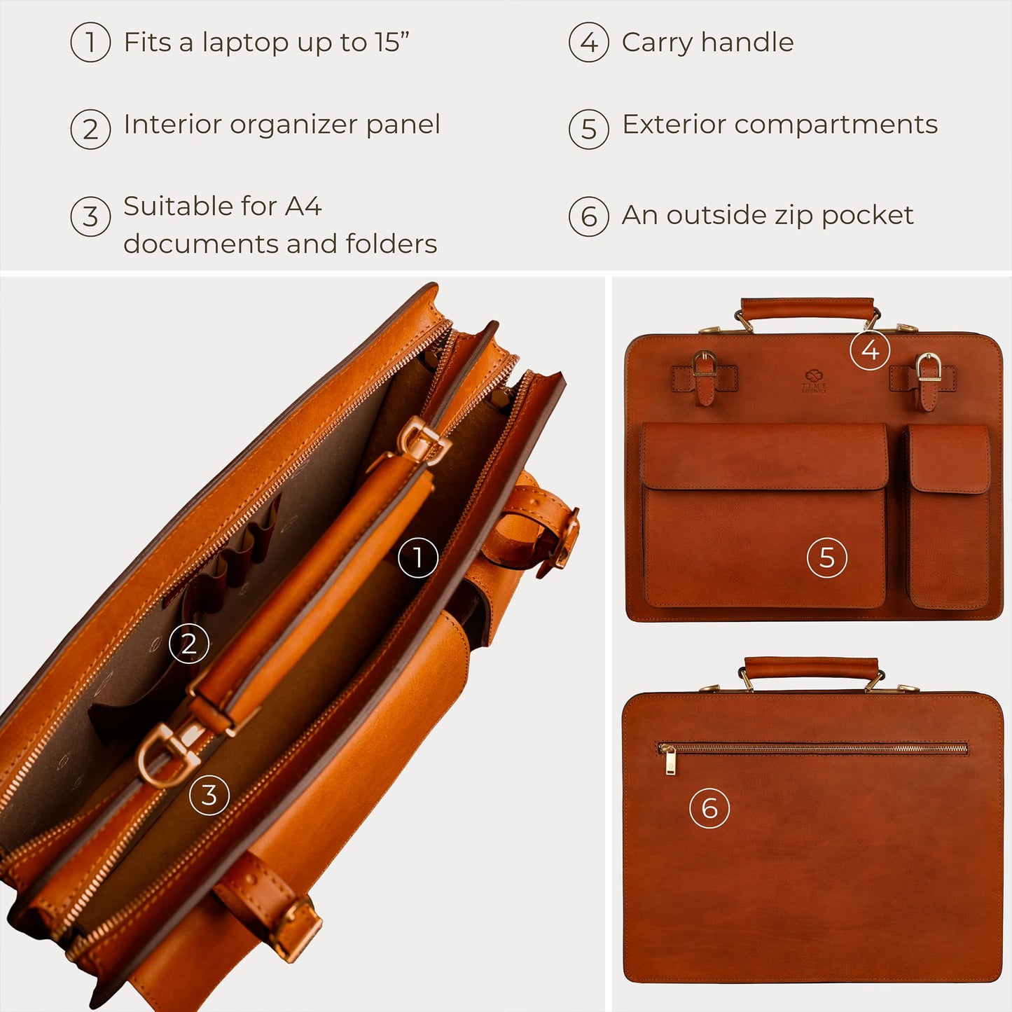 Time Resistance Leather Briefcase - Classy Leather Bag for Men - Business Briefcase - Vintage Bag made in Italy