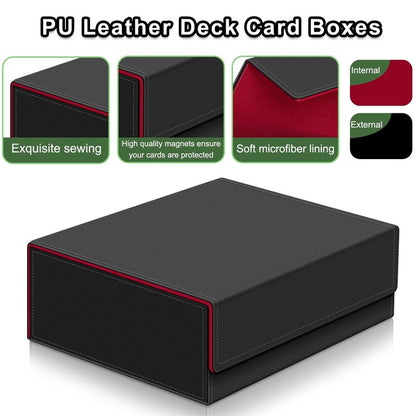 Card Deck Case for Trading Cards,Card Storage Box Holds 1800+ Single Sleeved Cards,PU Leather Magnetic Closure Commander Card Boxes Magic Card Holders Fit for Game Cards and Sport Cards (Black&Red)