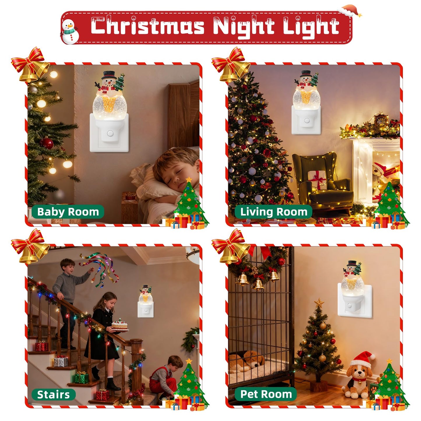 Yuxelulmai Christmas Snowman Night Light Plug into Wall Swirling Glitter USB Portable Christmas Decorative Night Light Decoration for Bedroom Kitchen Living Room Holiday Decor (Snowman Cookie Cone)