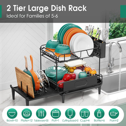 Extendable Dish Drying Rack for Kitchen Counter, Large Expandable Dish Rack with Multifunctional Drainboard for Pan Pot, Collapsible dish drainer, Foldable Plate Strainer for Home Countertop Storage
