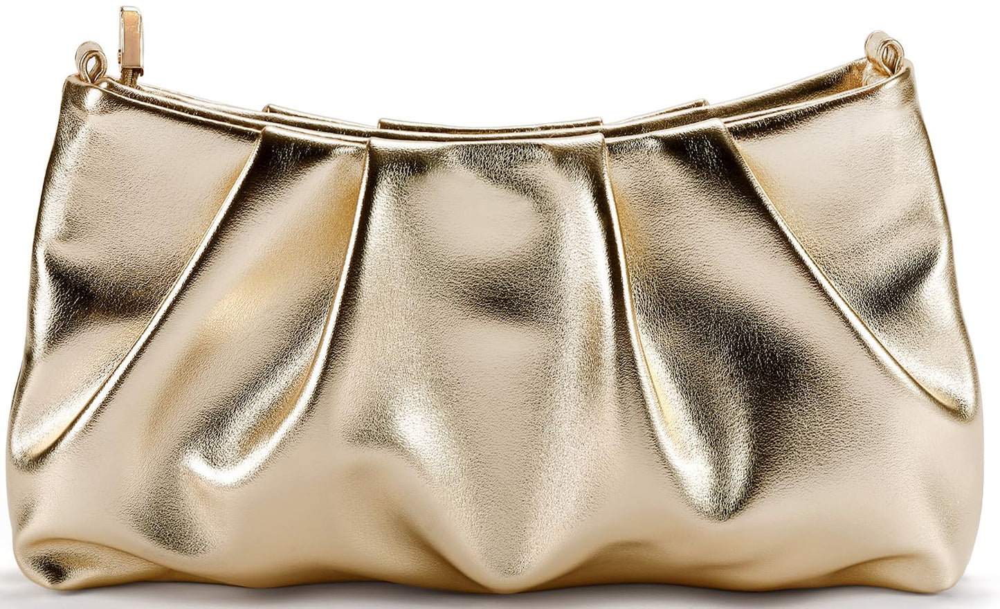 QIRACHIC Champagne Gold Women's Clutch Purse, Pleated Evening Handbag, Shoulder Bag with Detachable Chain and Shoulder Strap