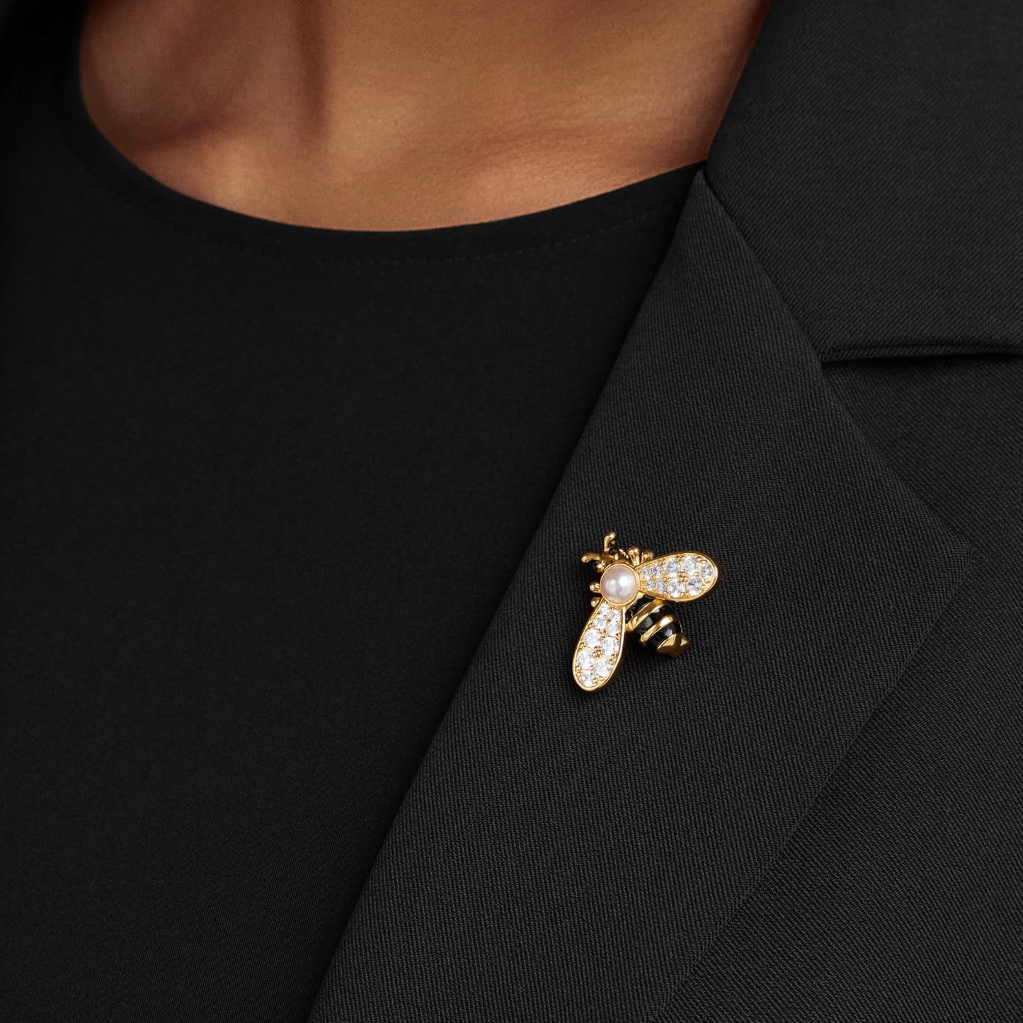 Cicy Bell Womens Bee Brooch Pin 18K Gold Plated Oval Pearl Cubic Zirconia Birthday Pin Vintage Crystal Rhinestone Animal Lapel Pins Trendy Cute Jewelry Gift