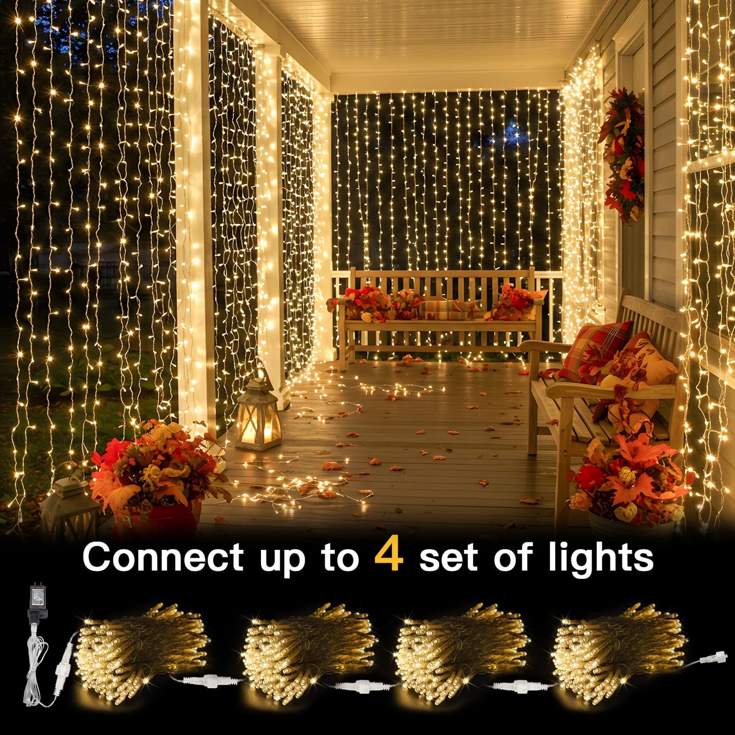 suddus Curtain Lights for Bedroom, 300 Led 9.8x9.8ft Curtain Lights for Backdrop, Curtain String Lights for Christmas, Dorm, Wall, Backdrop, Window, Wedding, Party, Birthday, Warm White（Plug in）