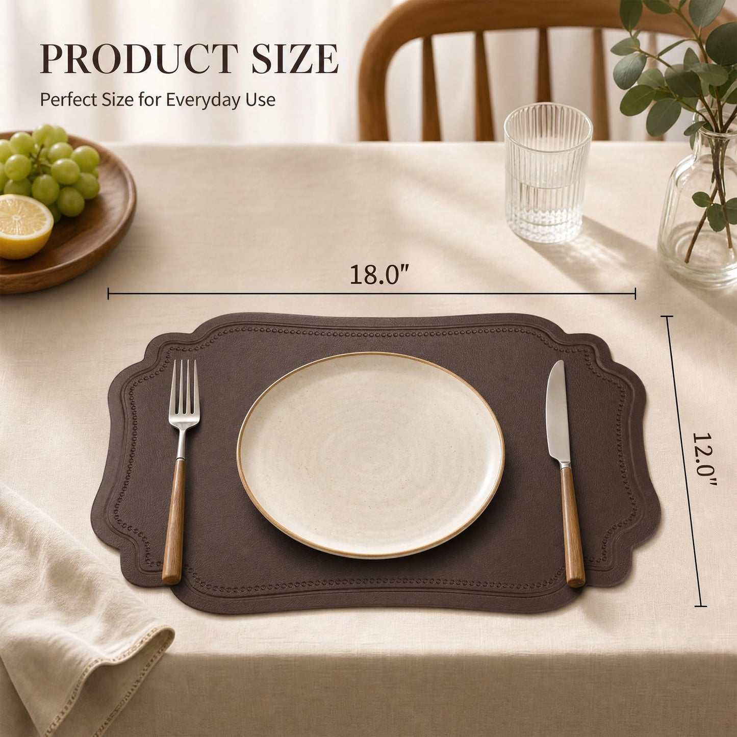 DRMHM Solid Placemats Set of 6 Leather Placemats for Kitchen Dining Table Decor Heat Resistant Table Placemats Sturdy Table Mat 18 * 12inch Coffee