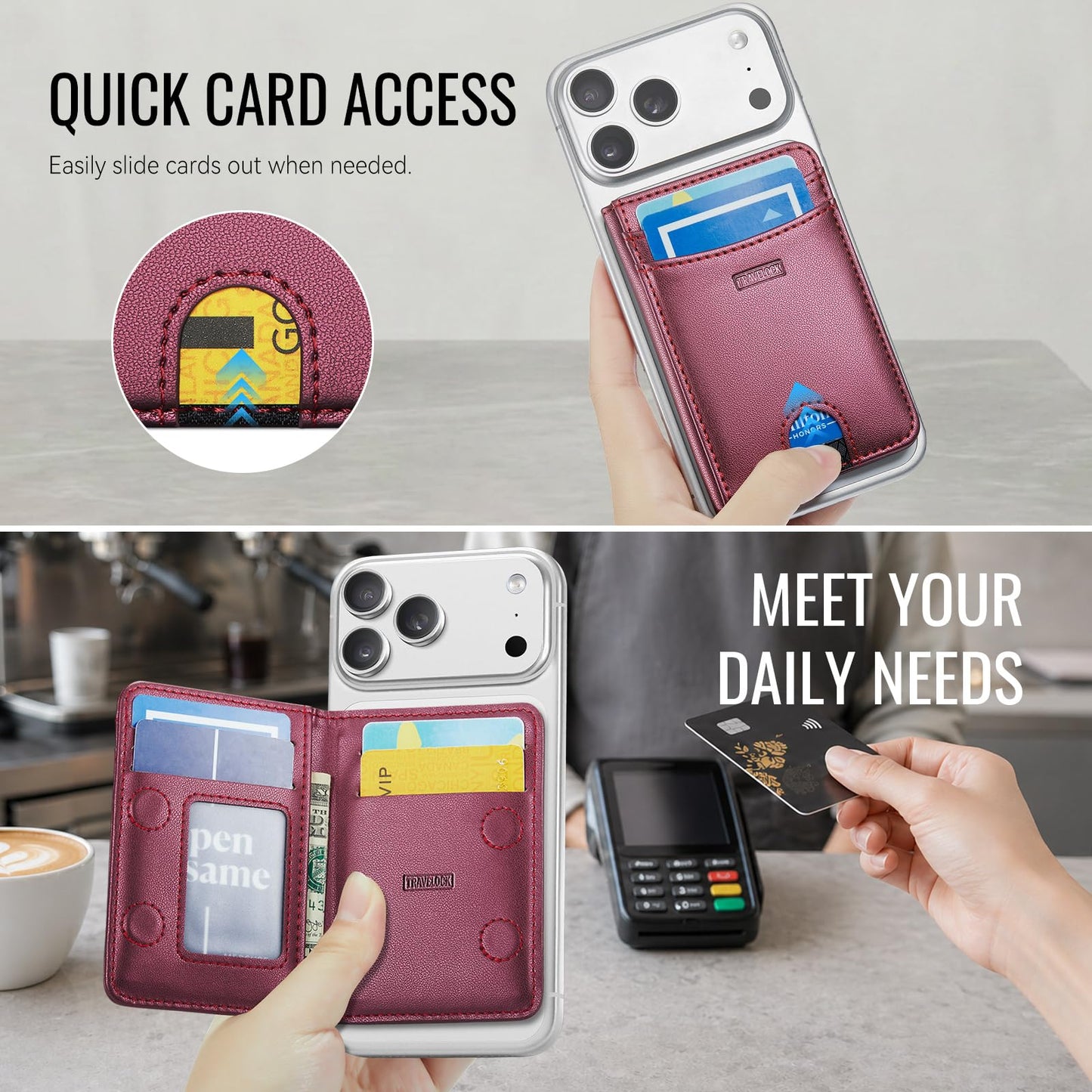 travelock for Magsafe RFID Anti-Theft Phone Wallet, Magnetic Desktop Phone Stand, Ultra-Thin Business Travel Leather Textured Card Holder, for All iPhones, Samsung, Galaxy Phones and Phone Cases.