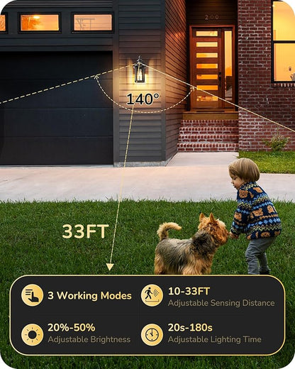 EDISHINE Motion Sensor Outdoor Wall Light, Dusk to Dawn Front Porch Light Fixture, Outdoor Wall Sconce with Clear Glass, Black Exterior Wall Lantern for Door, Garage, Patio, House