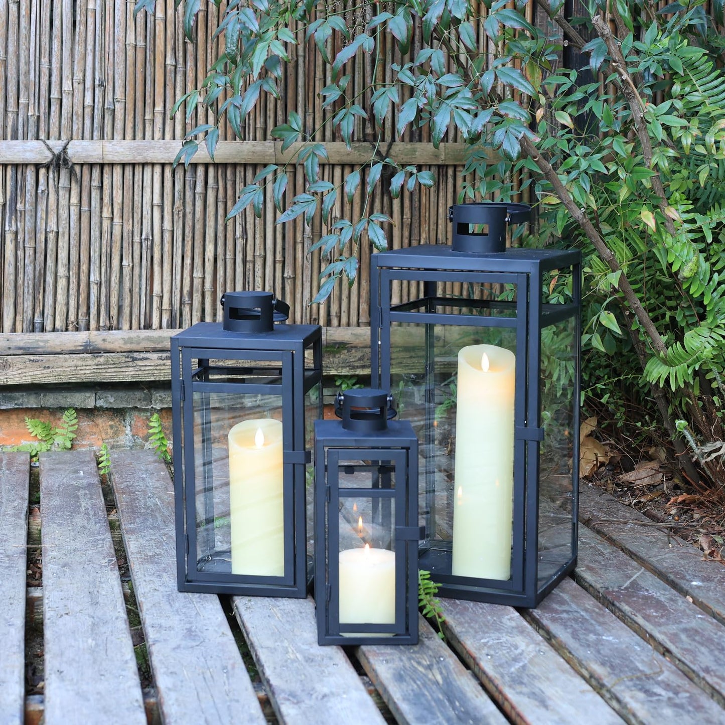 NEEDOMO Stainless Lanterns Decorative Outdoor & Indoor, Set of 3 Outdoor Lanterns for Porch, 22"/ 17"/14" Candle Lantern,Stainless with Glass, Water-Proof Farmhouse, Patio, Pathway, Christmas