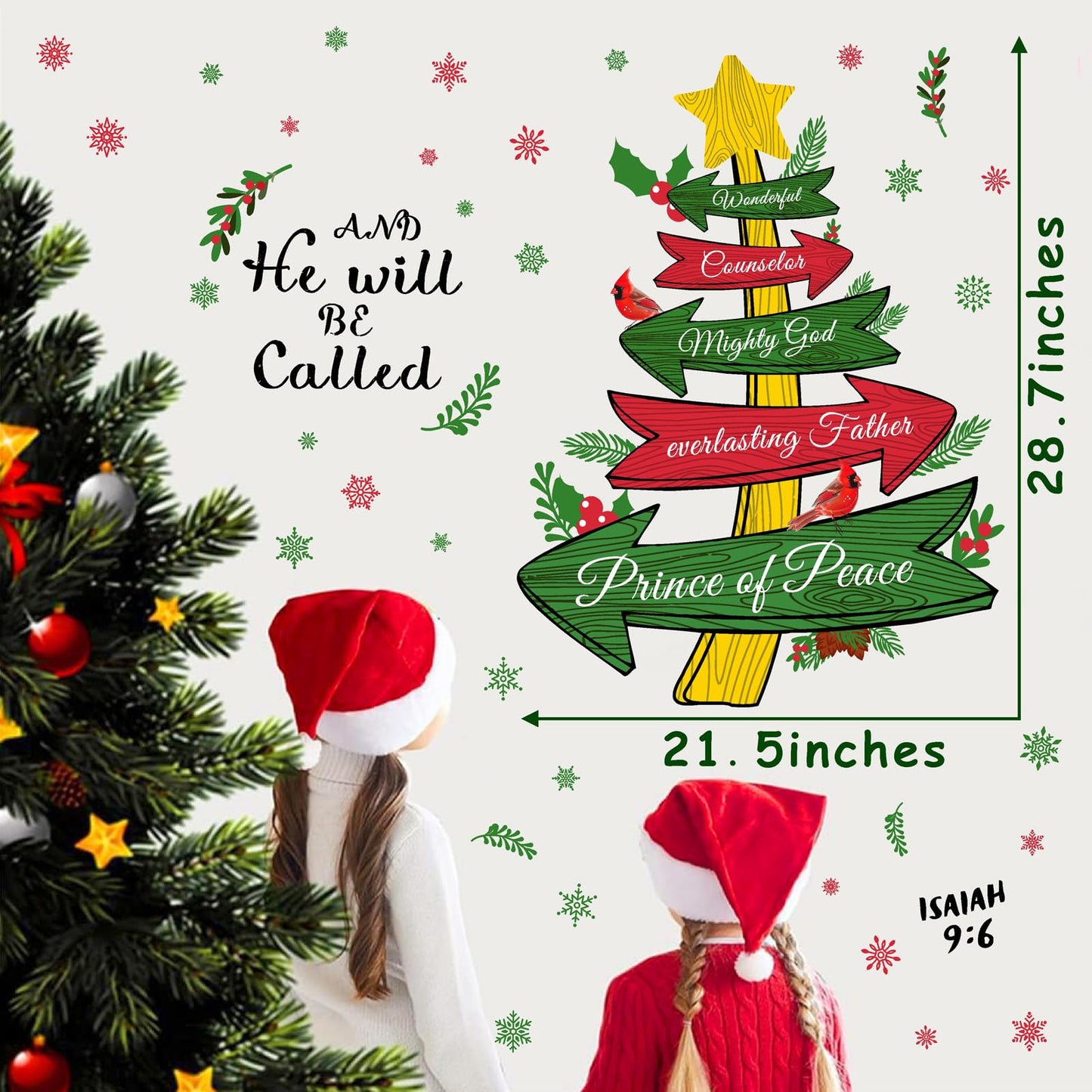 Christmas Wall Stickers Inspirational Xmas Quotes Wall Decals Peel and Stick Jesus Christmas Tree Stickers for Wall Decoration Snowflake Holiday Wall Art Decals for Living Room New Year Party Supplies
