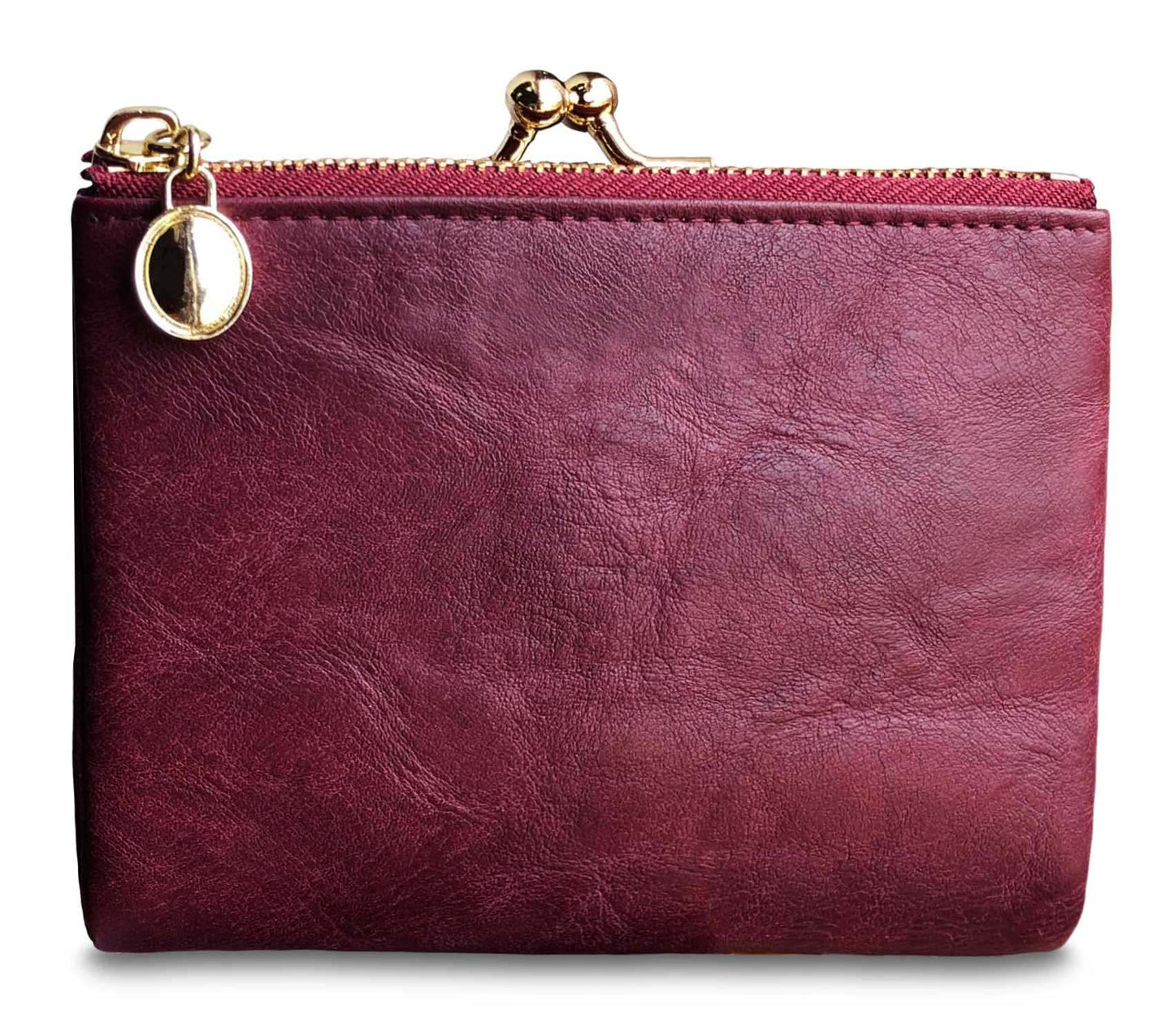 Plinvo Small Bifold Genuine Leather Wallet for Women Vintage Mini Coin Purse with Zipper and Kiss Lock (Grey1)