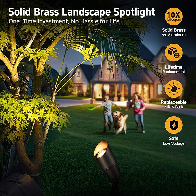 Gardenreet LED Spot Light Outdoor - Die-Cast Brass 12V Uplighting Waterproof, Low Voltage Landscape Lights Metal, Bronze for Fence Fountain with Daytime White MR16 Replaceable Bulbs (12 Pack)