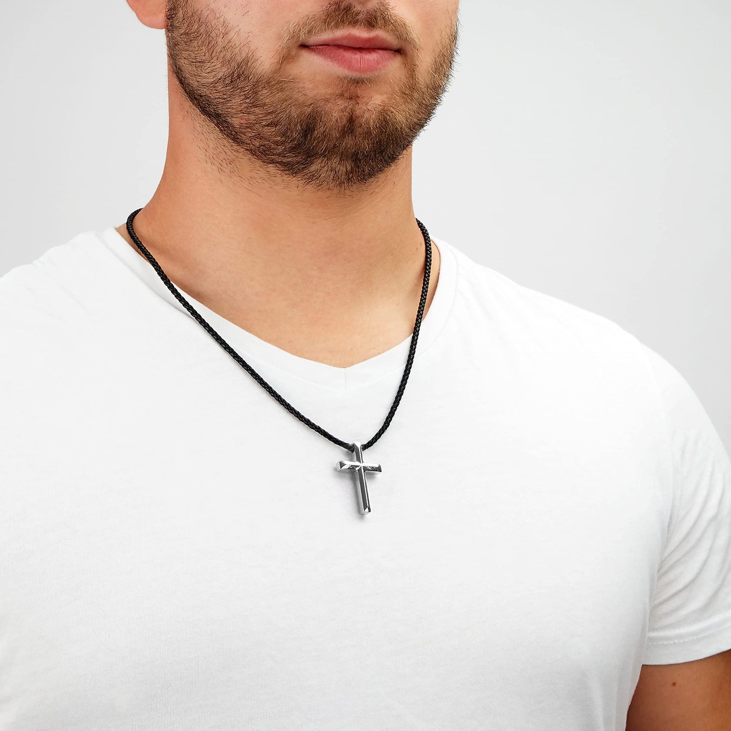 SERASAR Men's Leather Necklace Necklet with Pendant - 50cm Silver Cord Chain Jewelry Box Genuine Gift Locket Choker