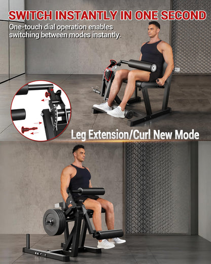 GarveeLife Leg Extension and Curl Machine, 700LBS Capacity Leg Extension Machine, Adjustable Leg Curl Machine, 4-in-1 Leg Workout Machine, Home Gym Weight Machine for Lower Body Exercise, Black