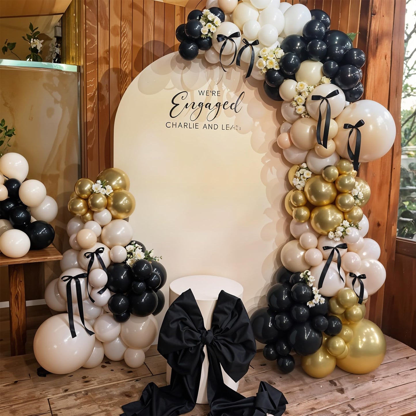 Black and Gold Balloon Arch Garland Kit, Graduation Balloons Black White Sand Beige Cream Champagne Gold Metallic Balloons for Congrats Grad Bridal Baby Shower Anniversary Wedding Birthday Party Decor