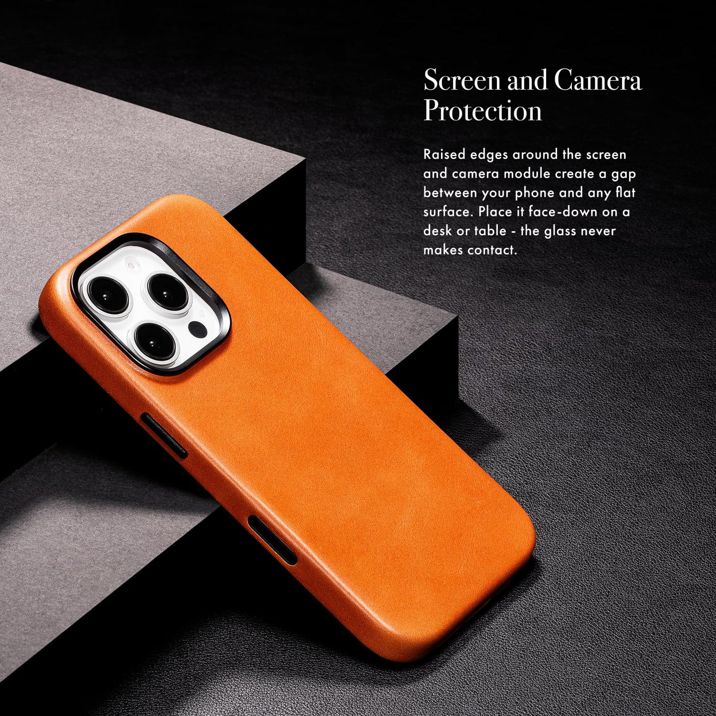 Casebelle Handcrafted Vegetable-Tanned Slim Leather Case for iPhone 16 Pro - [Built-in Camera Control] - Compatible with MagSafe - Raised Bezels, Natural Patina Over Time - Amber Brown