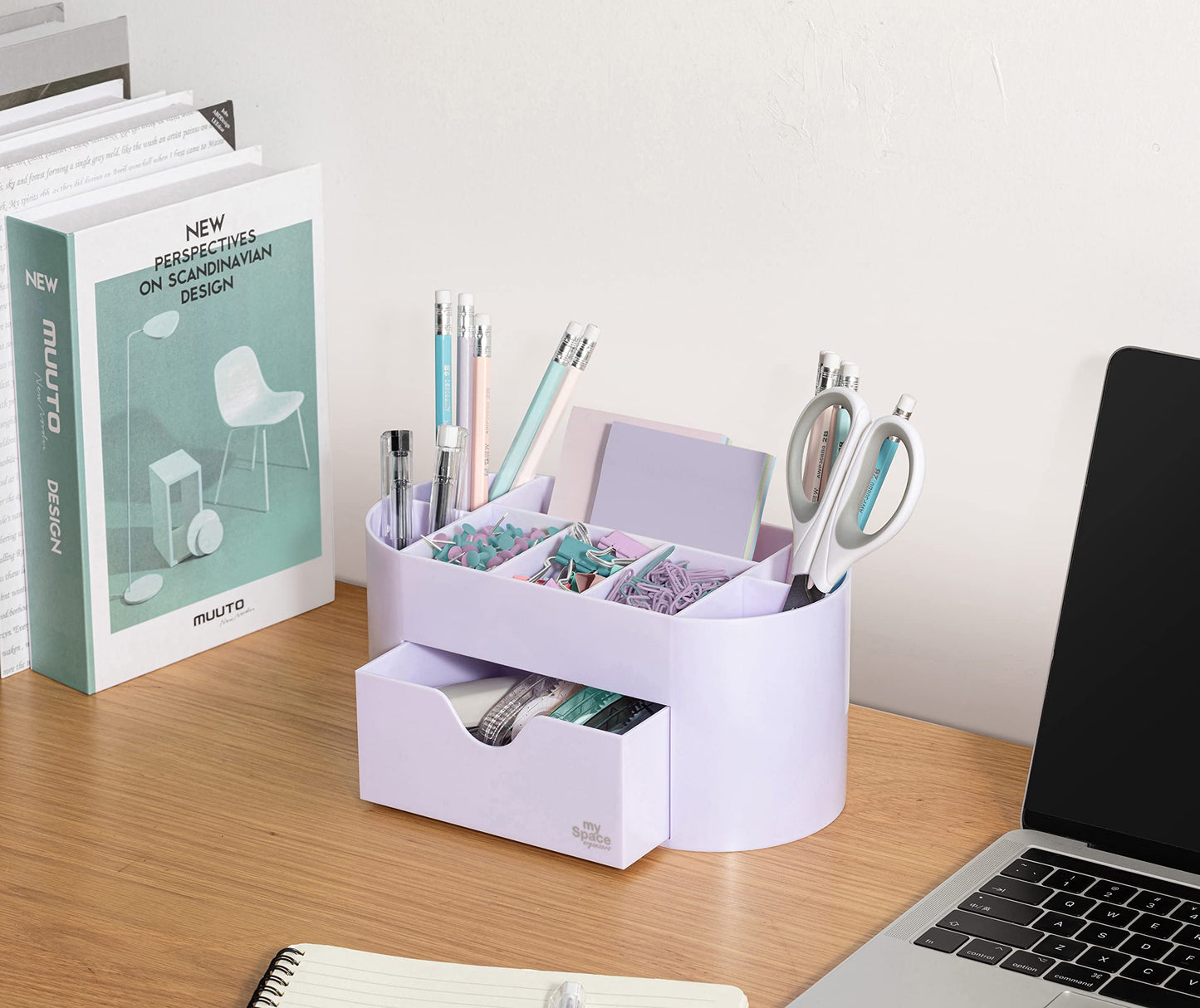 My Space Organizers Lavender Desk Organizer for Office Supplies and Desk Accessories - Pen Holder Desktop Organization for Room College Dorm Home School (White Lavender)