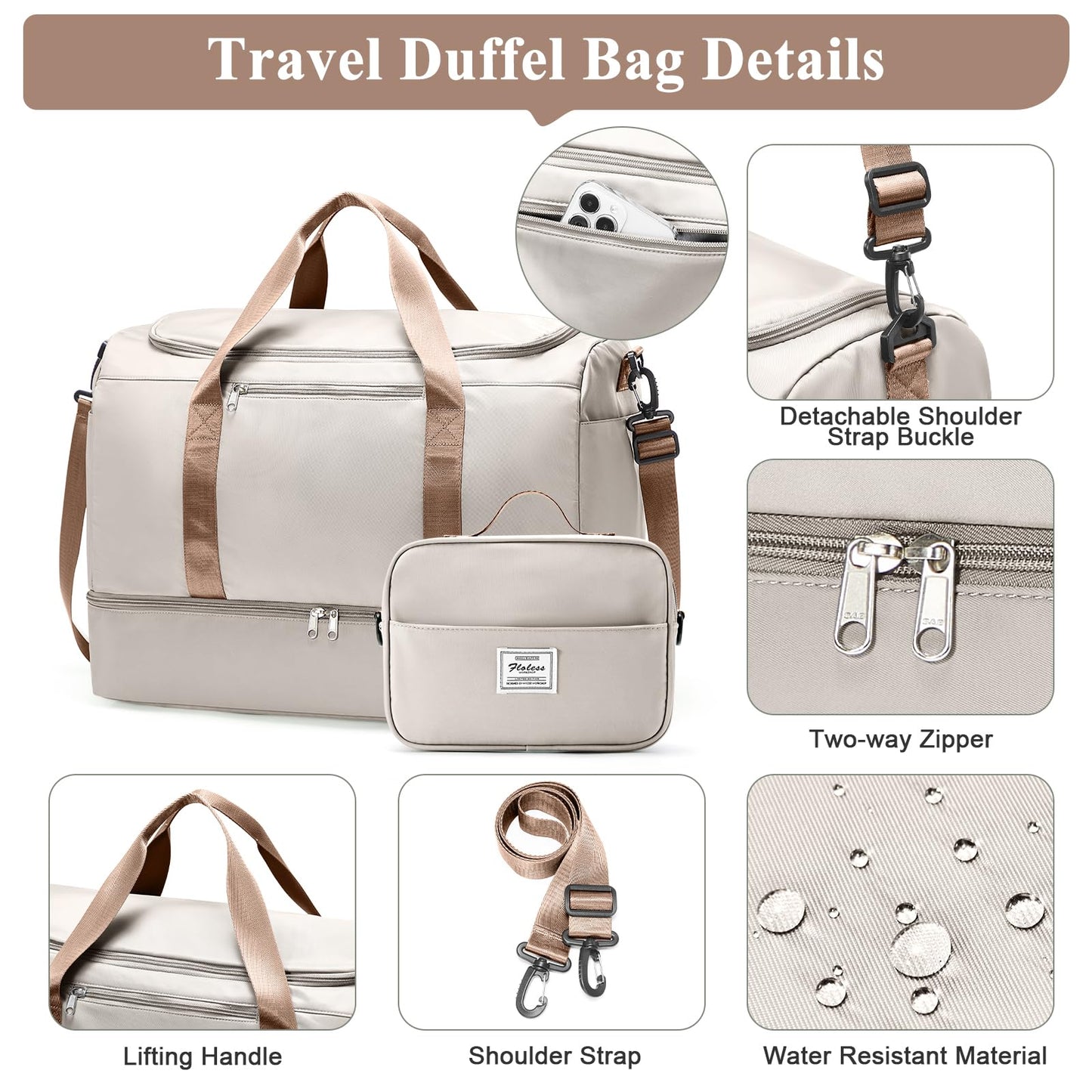 Extra Large Travel Duffle Bag with Shoe Compartment & Toiletry Bag, XL Weekender Bags for Women, Carry On Overnight Bags for Gym Sports, Water-Resistant Hospital Bag for Labor and Delivery