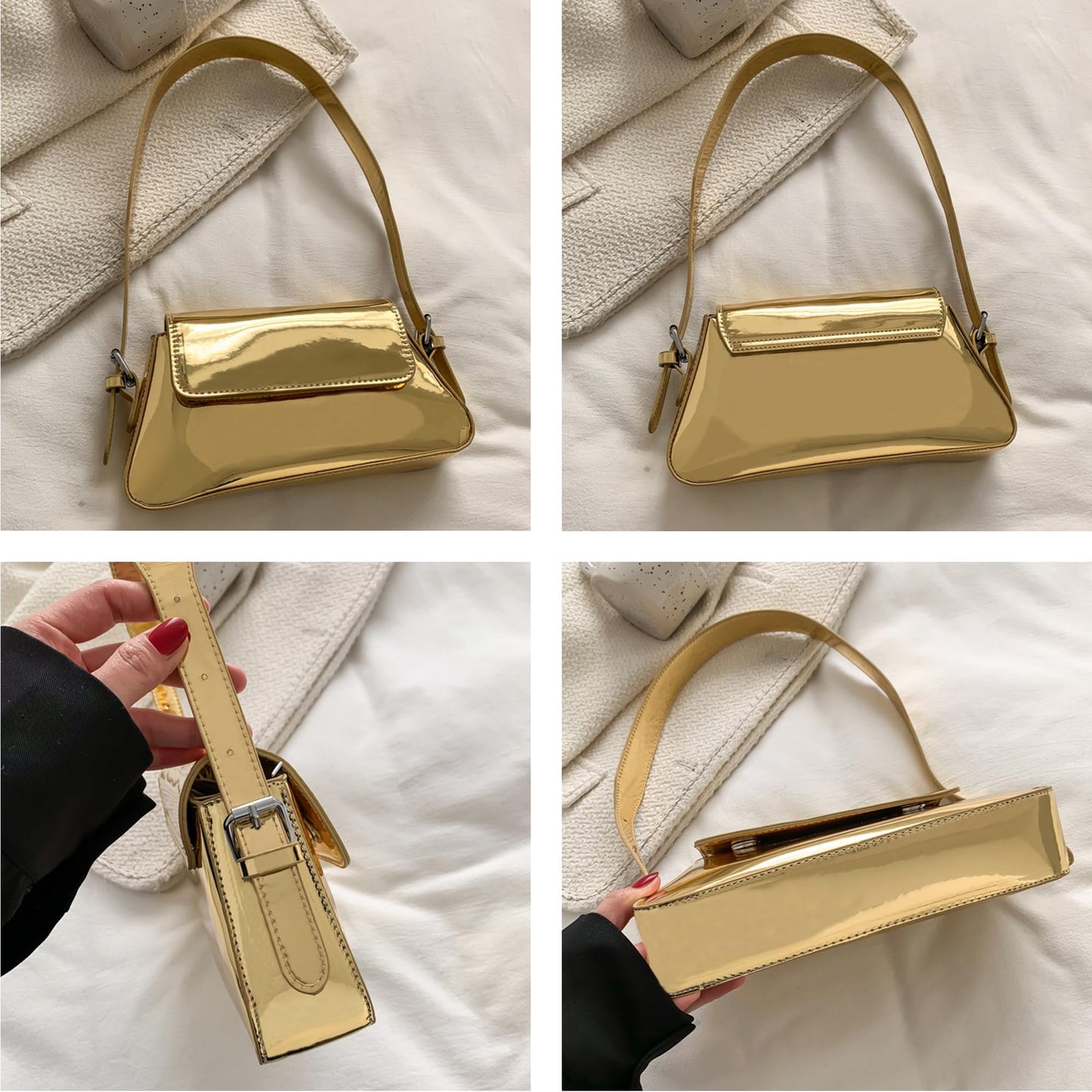 Women Small Shoulder Bag Cute Hobo Tote Handbag Evening Clutch Bag Y2k Sparkly Silver Purse for Party Prom Wedding (Black)