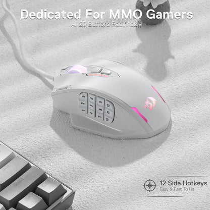 Redragon M913 Impact Elite Wireless Gaming Mouse, 16000 DPI Wired/Wireless RGB Mouse with 16 Programmable Buttons, 45 Hr Battery and Pro Optical Sensor, 12 Side Buttons MMO Mous