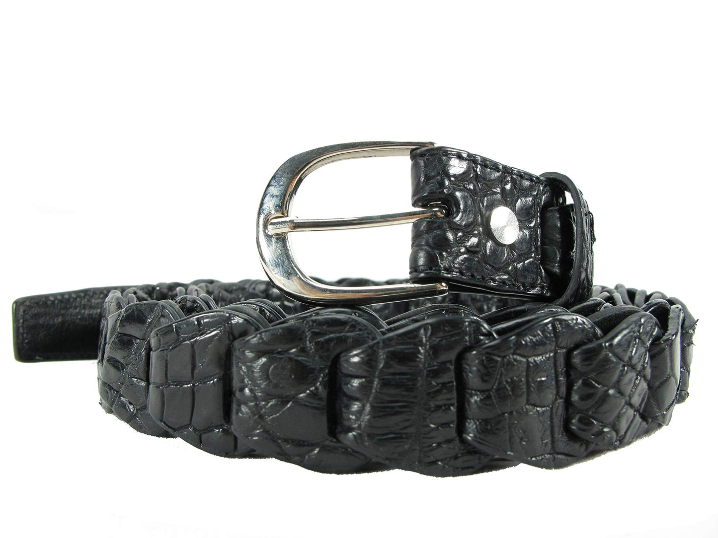 Pelgio Genuine Crocodile Skin Leather Women's Handmade Chain Belt 46" Long (Black)
