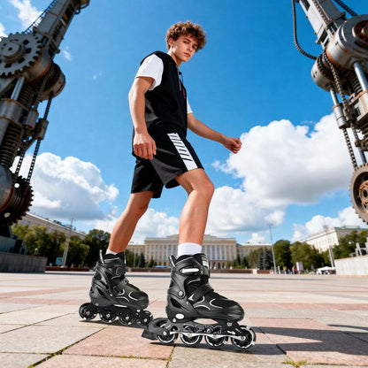 2PM SPORTS Inline Skates for Kids Girls Boys Ages 5-8 8-12 4-6 6-12 with Light Up Wheels, Adjustable Roller Skates Blades for Adults Men Women Male Beginners Youths, Black Large