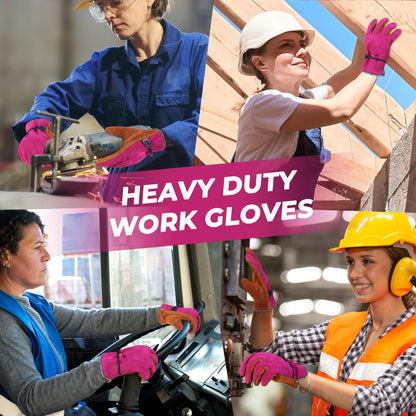 HANDLANDY Leather Work Gloves for Men and Women, Utility Tough Cowhide Glove for Gardening, Wood Cutting, Welding, Construction, Chainsaw, Truck Driving, Yard Working etc. - Camel Pink, Small