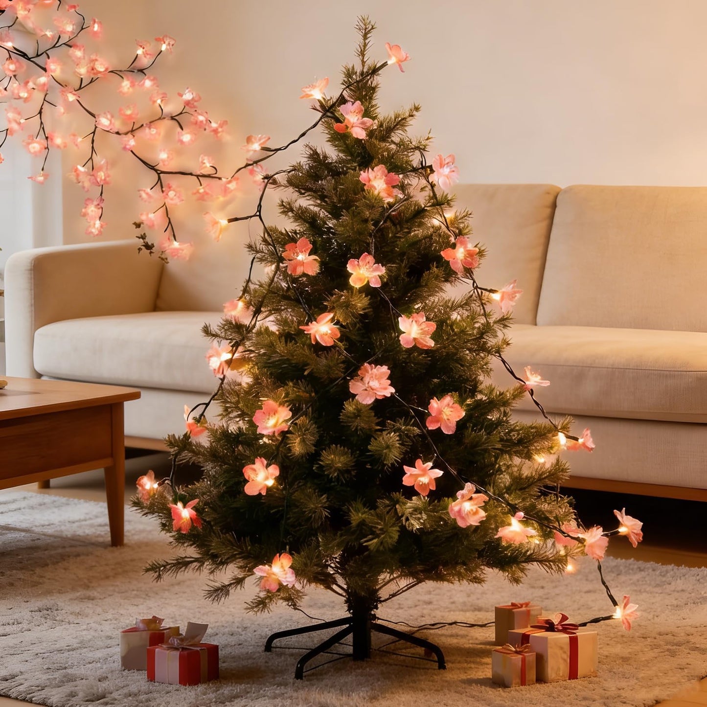 Cherry Tree Branch Lights USB Powered Blossom Branch Decoration Night Lights for Wall,Cherry Enchanted Willow Vine Lights for Bedroom Wall Doors Windows Wedding Christmas Holiday (42 inch (48 Lamps))