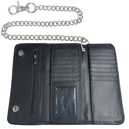 IBRO Motorcycle Chain Wallet for Men – Premium Cowhide Leather, RFID Tri-Fold Biker Wallet with Heavy Duty Chain for Bikers Truckers & Hunters, Credit Card Money Organizer Long Wallet Crocodile Black