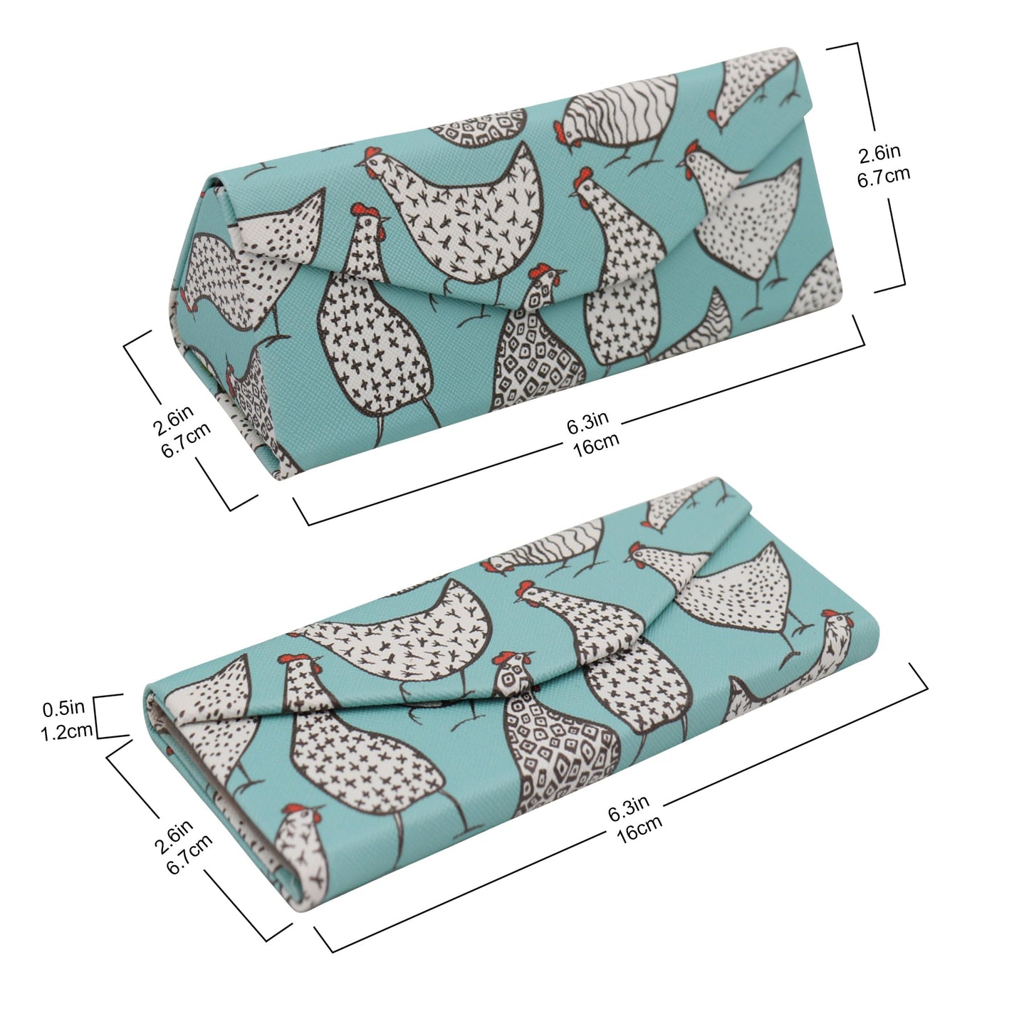 Real Sic Glasses Case for Men and Women - Magnetic Folding Hard Shell Sunglass Holder - Vegan Leather Eyeglass Protector, Variety of Styles Inspired by Adorable Animals - (Chickens & Farmhouse)