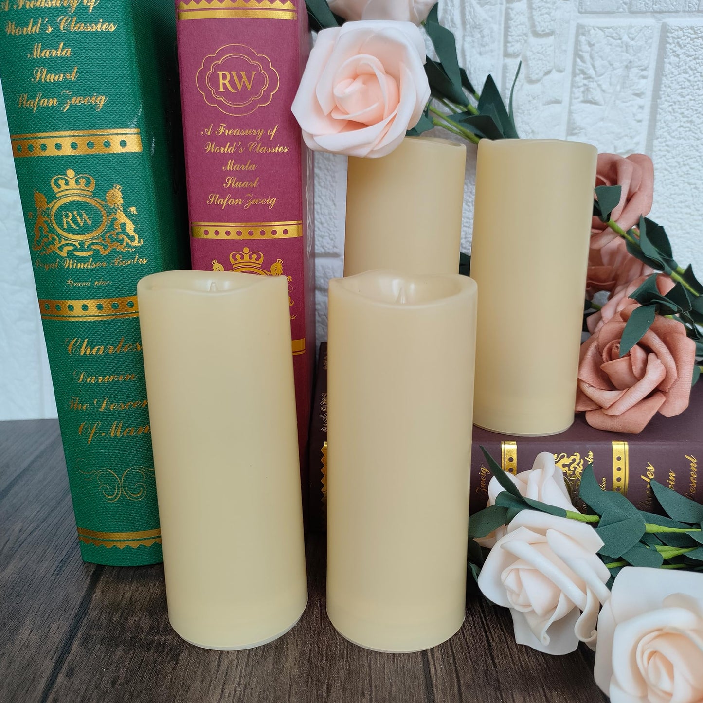 4 Pack Outdoor Flameless Pillar Candles with Remote and Timer Battery Operated Waterproof Electric LED Candle Set for Home Décor HHalloween Party Wedding Supplies Garden Christmas Decoration 2”x5”